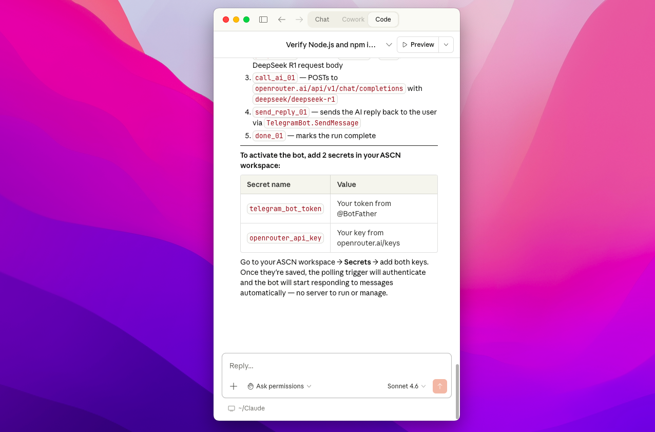 Как подключить ASCN MCP к ClaudeCode, чтобы собирать автоматизации и ИИ-агентов