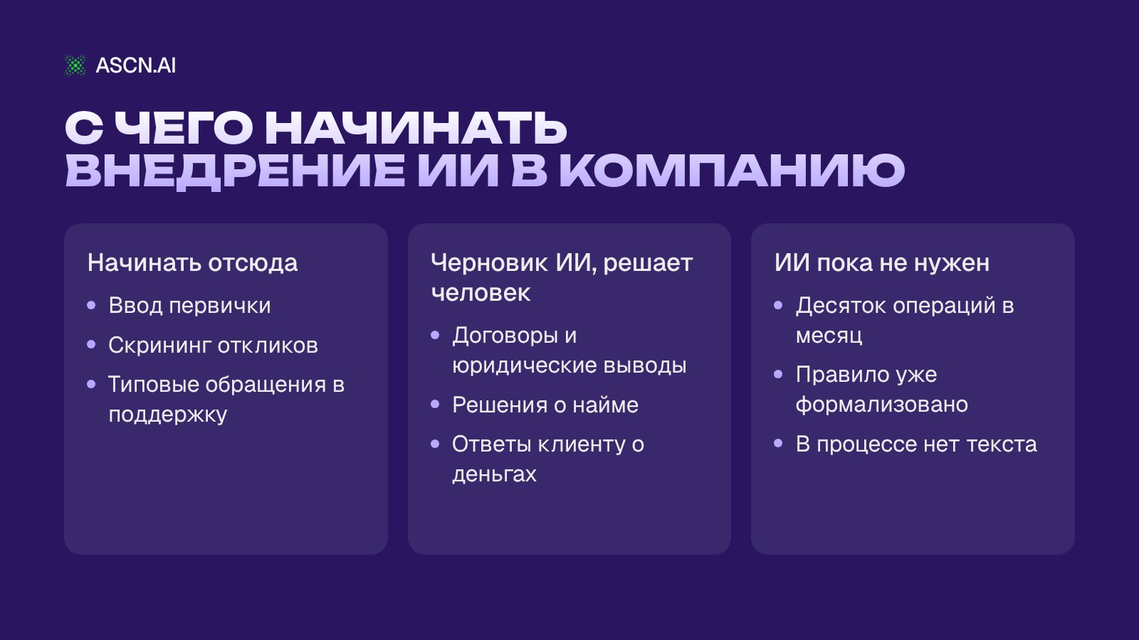 Внедрение ИИ в компанию по отделам: где ИИ работает, на каких данных и где ошибается
