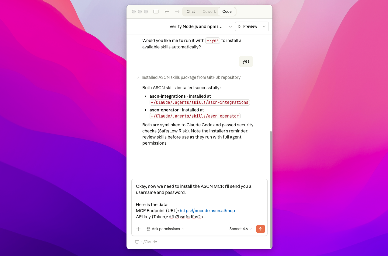 Как подключить ASCN MCP к ClaudeCode, чтобы собирать автоматизации и ИИ-агентов